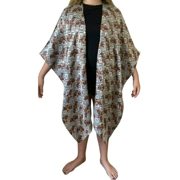 Nicole Miller Artelier Poncho Wrap Cover Up Rainbow Aztec Mexican Black NWT $275 - Picture 2 of 11